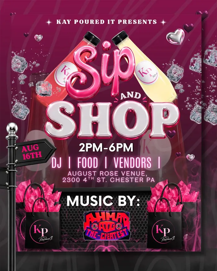 Kay Poured It presents Sip and Shop, August 16th, 2 to 6 PM, August Rose Venue, Chester PA